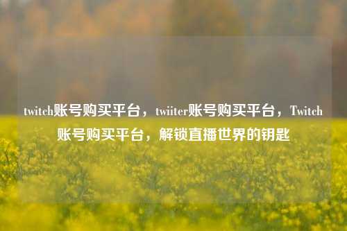 twitch账号购买平台，twiiter账号购买平台，Twitch账号购买平台，解锁直播世界的钥匙