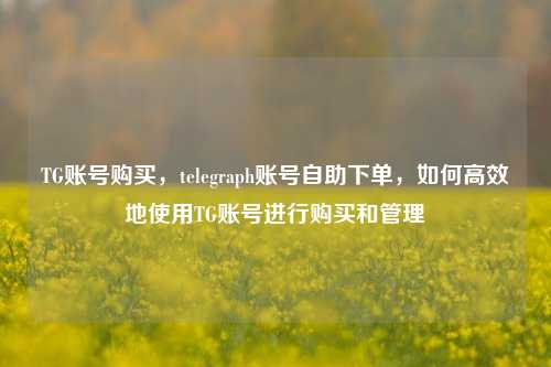 TG账号购买，telegraph账号自助下单，如何高效地使用TG账号进行购买和管理